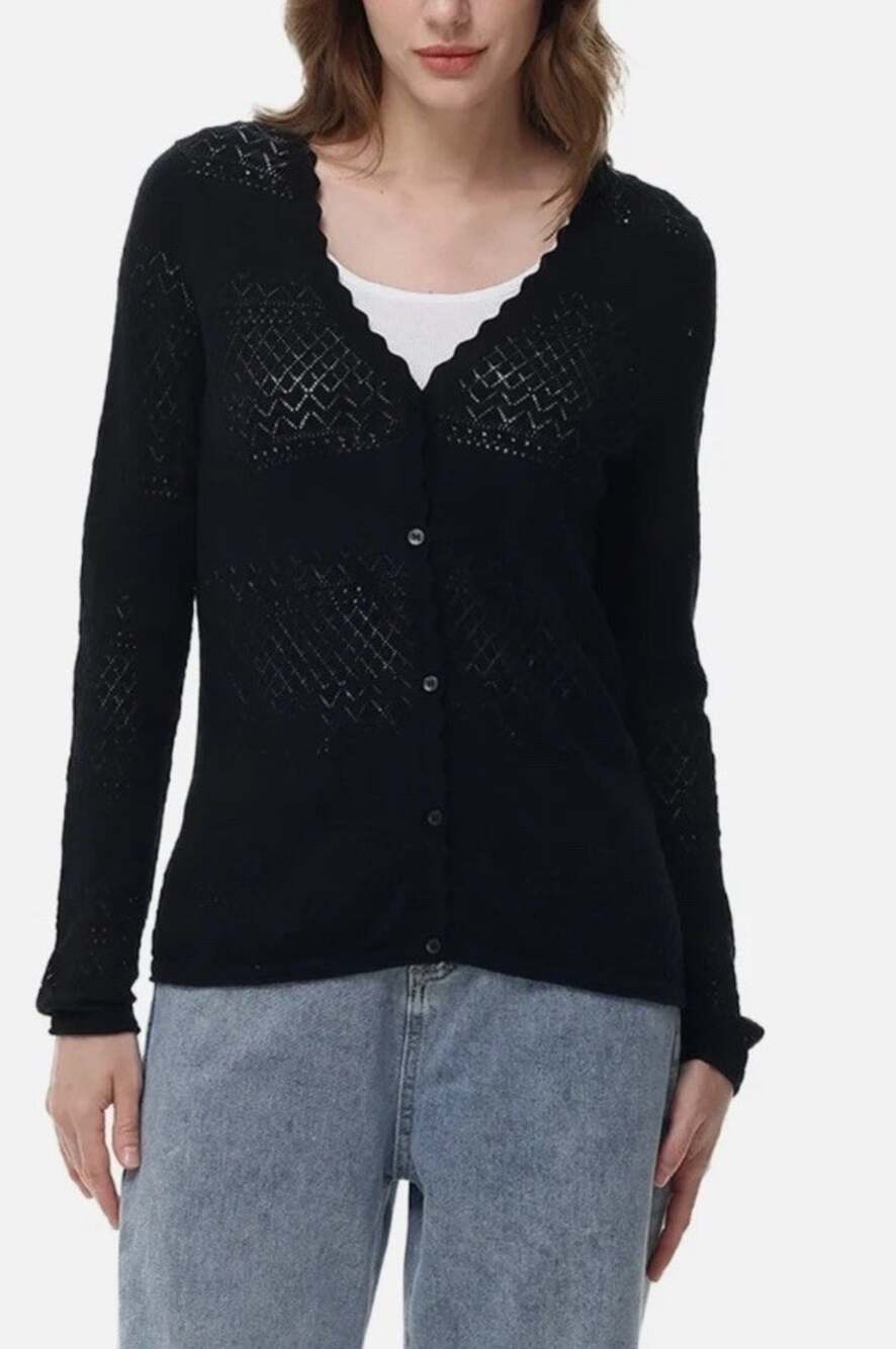 Frye Womens Pointelle Cardigan Sweater Size M Black Office Career